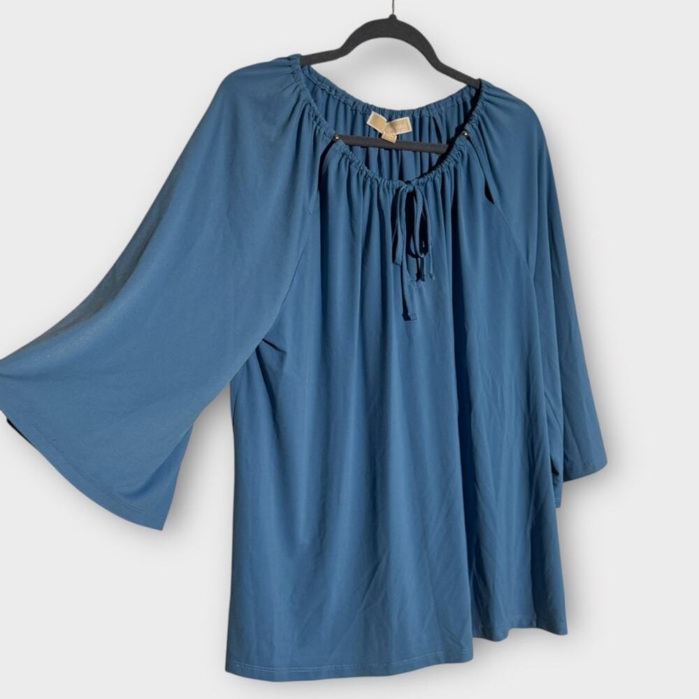 NEW MICHAEL Michael Kors Blue Peasant Keyhole Blouse, 1X - Picture 7 of 13